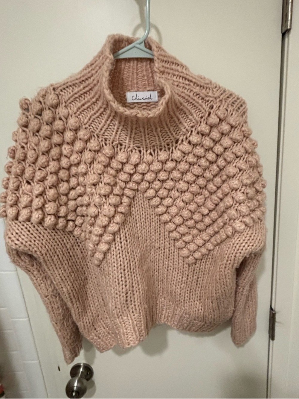 Chicwish Blush Bobble Knit Turtleneck Sweater